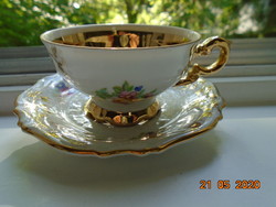Hand-painted tiny gold flower pattern with unique tiny floral inside gilded coffee cup with saucer