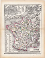 Franciaország térkép 1870, eredeti, német nyelvű, atlas, Kozenn, régi, antik, XIX. század, Párizs