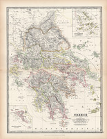Görögország térkép 1883, eredeti, atlasz, Keith Johnston, angol, 36 x 47 cm, Európa, dél, Korfu