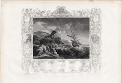 Jónás, acélmetszet 1852, metszet, eredeti, 18 x 22 cm, angol, Biblia, Ószövetség, bibliai kép