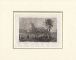 Dévény, acélmetszet 1850, eredeti, 9 x 14, paszpartuban, metszet, Duna, Pozsony, Devin, Theben