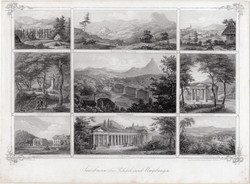 Rohitsch - Sauerbrunn, acélmetszet 1855, metszet, eredeti, Rogatec, fürdő, gyógyfürdő, Szlovénia