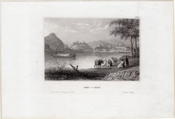 Buda és Pest (2), acélmetszet 1850, metszet, eredeti, 9 x 14 cm, Ofen, Pesth, Budapest, budai vár