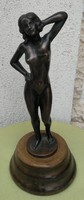 Nő akt Bronz szobor, Meztelen hölgy fa talapzaton! Szép fotón levő minőségű! 