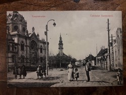 Üdvözlet Szolnokról Templom utca futott képeslap Szolnoki bélyegzéssel 