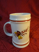 Raven Háza porcelain mini jug, with brown stripe, autumn leaves. Its height is 9.5 cm. He has!