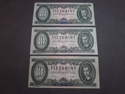 10 Forint 1969 - 3db ropogós, régi, retró papír tíz ft-os papírpénz bankjegy eladó
