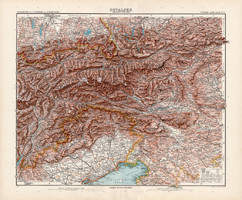 Kelet - Alpok térkép 1904, német atlasz, nagy méret, 39 x 47 cm, eredeti, Justus Perthes, Stielers