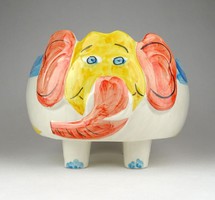 1C541 Kézzel festett elefánt alakú fajansz virágtartó kaspó