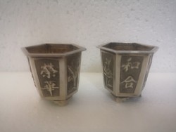 2 antik kinai ezüst sake pohár