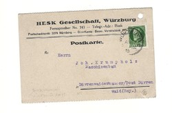 1918 német képeslap Würzburg Bayern bélyegzővel mashinenfabrik 5 pfening bélyeggel KIÁRUSÍTÁS 1 ft