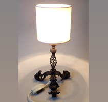 Régi antik kovácsolt vas porcelán foglalatos kovácsoltvas asztali lámpa - Működik!