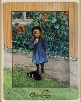 1C562 Jelzett GOEBEL Carl Larsson kislány cicával keretezett porcelán kép LIMITÁLT SZÁMOZOTT!!