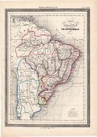 Brazil birodalom térkép 1861, olasz, eredeti, atlasz, Dél - Amerika, Bolívia, Argentina, Papaguay