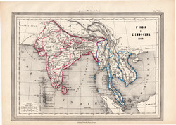India és Indokína térkép 1860, olasz, eredeti, atlasz, Ázsia, Himalája, 1861, XIX. század