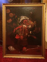 Festmény Madarassy György: Virágok, 44x60+keret, olaj-farost,