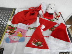 Santa's collection - Santa's hat, bag (large), decoration ... 7 pcs