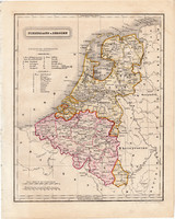 Hollandia és Belgium térkép 1854, német nyelvű, eredeti, atlasz, osztrák, Európa, észak, tenger