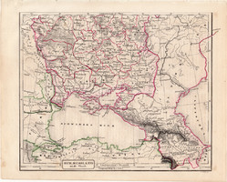 Oroszország térkép 1854, német nyelvű, eredeti, atlasz, osztrák, Európa, déli része, Fekete - tenger