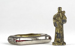 1C641 Régi kisméretű Szent Antal a kis Jézussal vallási kegytárgy fém tokban 3.6 cm