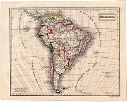 Dél - Amerika térkép 1854, német nyelvű, eredeti, atlasz, osztrák, Brazília, Argentína, Chile, Peru