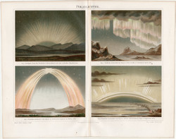 Sarki fény, északi fény, 1896, litográfia, német, eredeti, régi, színes nyomat, aurora borealis