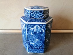 Japán, páva mintás fedeles porcelán teatároló doboz