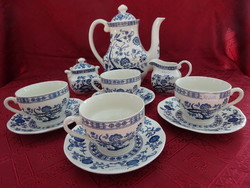 Wedgwood angol porcelán, kék, hagymamintás, négyszemélyes teáskészlet.