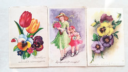 Régi képeslap 3 db lányok virágok levelezőlap