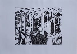 Italian Town - Lino-cut Print