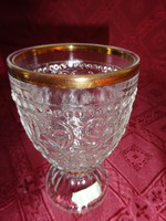 Printed patterned glass beaker with gold border, height 11.5 cm. He has!