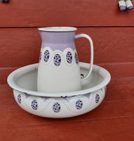 Rare Metal Enamel Washbasin + Washbasin Pitcher, Rare Collector's Item Wash Set Pitcher