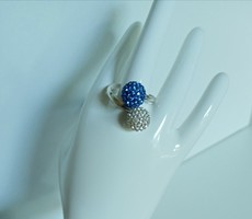 Kék-fehér Swarovski köves ezüst gyűrű 
