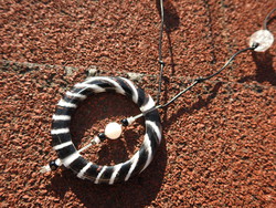 Modern black and white striped glass - with hanging beads
