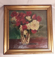 Antik olaj festmény Nótiné Kálnay Boriska - virág csendélet 