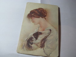 Hölgy agárral   ,  régi képeslapon