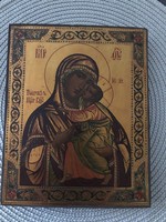 Álomszép fára festett ikon Mária Kis Jézussal