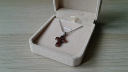 Amber silver cross on a silver chain + gift box