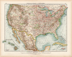 Amerikai Egyesült Államok politikai térkép 1902, német nyelvű, atlasz, 44 x 56 cm, Moritz Perles