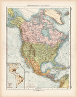 Észak - Amerika politikai térkép 1902, német nyelvű, atlasz, 44 x 56 cm, Moritz Perles, Andrees