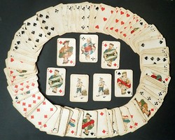 Nagyon régi antik mini kis méretű 2 teljes römi kártyapakli + 2 Joker jelzett kártya pakli Piatnik