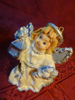 Alabaster angel, Christmas tree ornament with blue wings, height 6.5 cm. He has!