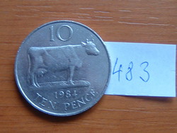 GUERNSEY 10 PENCE 1984 (Guernsey tehenek) 75% réz, 25% nikkel  #483