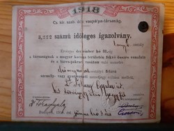Papírrégiség, vasúti bérlet 1918, vasút történeti relikvia