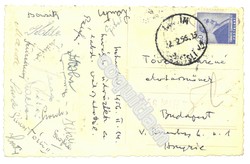 Aranycsapat által küldött képeslap Istanbulból 1956.  futball foci, labda válogatott relikvia