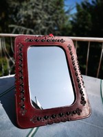 Retro handicraft leather mirror