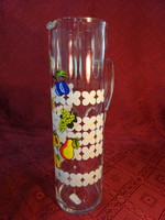 Glass jug, cylindrical, with fruit pattern, height 30 cm. He has!