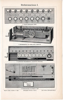Számológép I., II., egyszínű nyomat 1906, német nyelvű, eredeti, szám, számítógép, számolás, Leibniz