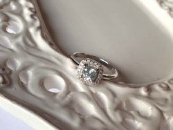 Princess csiszolású jegesfehér moissanit gyémánt köves gyűrű - akár eljegyzési  