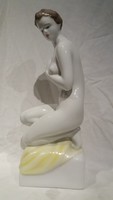 Nagyméretű hollóházi női akt festett porcelán szobor nipp 29cm